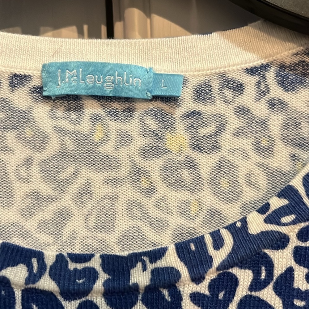 J. McLaughlin Lenny Sweater Blue Yellow White Light Sweater Size Large - Picture 8 of 12